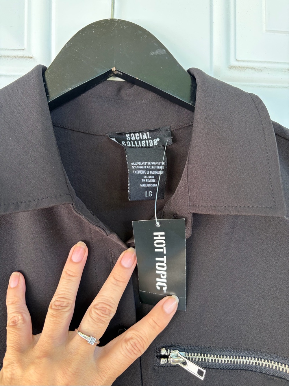 Sleeveless Black Button-Front Mini Dress with Silver Zippers - Picture 6 of 6